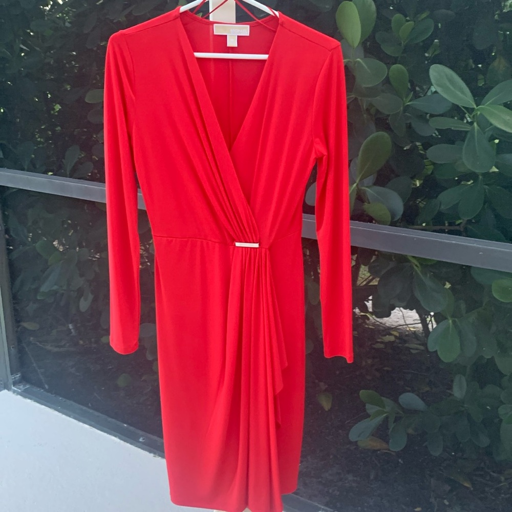 Michael Kors bright red . Pre worn, full front wrap around dress